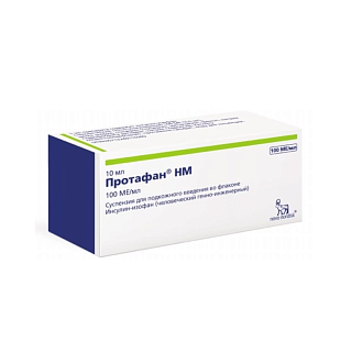 Инсулин Протафан НМ суспензия д/инъекций 100МЕ/мл 10мл																									Novo Nordisk