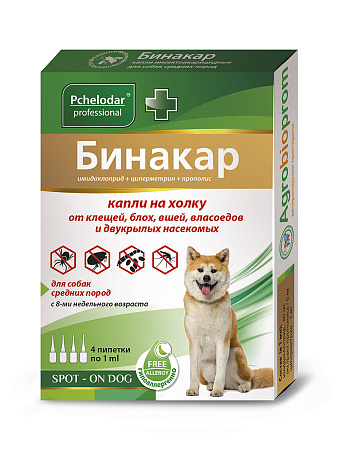 ПЧЕЛОДАР Бинакар  Капли на холку инс. от блох и клещей для собак средних  пород № 4