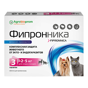ПЧЕЛОДАР Фипронника для собак и кошек >2-5кг мг/табл (3 таблетки в блистере) ПЧЕЛОДАР Фипронника для собак и кошек >2-5кг мг/табл (3 таблетки в блистере)
