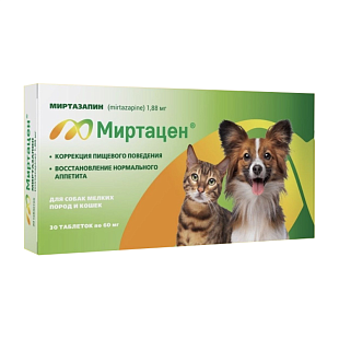 Миртацен®, таблетки 1,88 мг №30, для собак мелких пород и кошек Миртацен®, таблетки 1,88 мг №30, для собак мелких пород и кошек