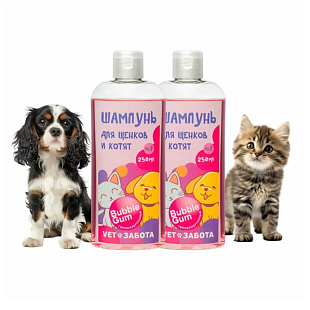 Шампунь VETЗАБОТА Bubble Gum для щенков и котят, 250 мл, 2 шт