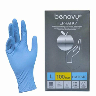 Перчатки Benovy НИТРИЛ р-р L смотровые н/стер., текстур. 1пара (уп=200шт./100 пар) Перчатки Benovy НИТРИЛ р-р L смотровые н/стер., текстур. 1пара (уп=200шт./100 пар)
