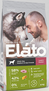 ЭЛАТО Elato Holistic корм для взрослых собак средних и крупных пород с ягненком и олениной, 8кг