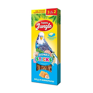 Палочки Happy Jungle д/птиц мед и минералы 3шт 90 г