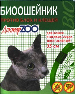 ДОКТОР ZOO ошейник для КОШЕК и мелких СОБАК от блох/клещей 35см (ш/б -6шт)