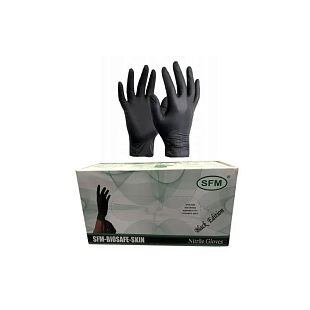 Перчатки НИТРИЛОВЫЕ см. н/ст.разм. 7-8 М №100 н/опудр. ЧЕРНЫЕ SF MEDICAL PRODUCTS