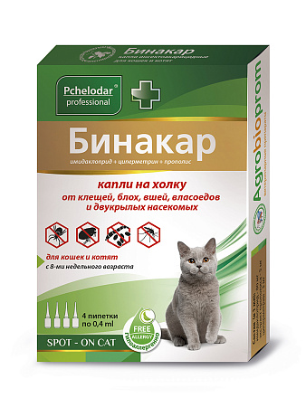 ПЧЕЛОДАР Бинакар  Капли на холку инс.с реп. свойством для кошек и котят