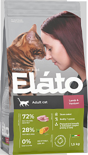 ЭЛАТО Elato Holistic корм для взрослых кошек с ягненком и олениной, 1,5кг